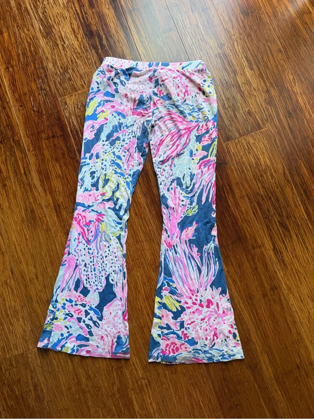 Lilly Pulitzer Girls Tola Flare Pants | Size Large (8–10) | Pink Blue Print